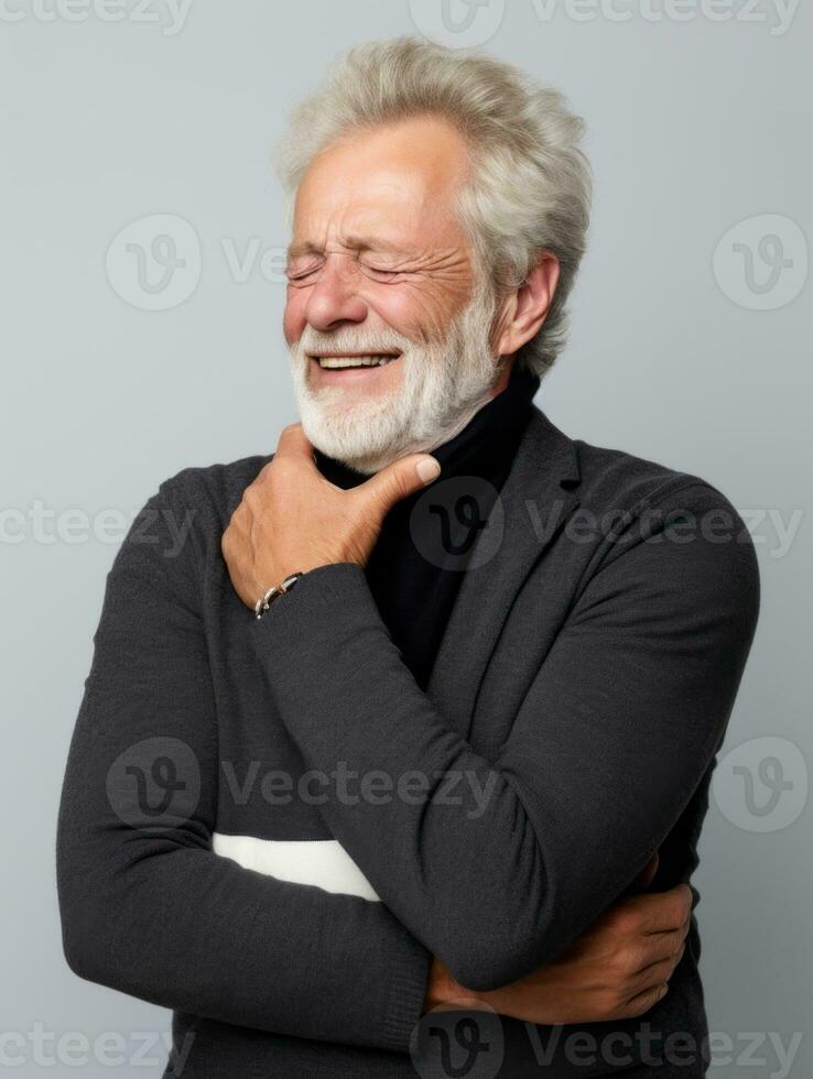 Man with pain on neutral background AI Generative photo