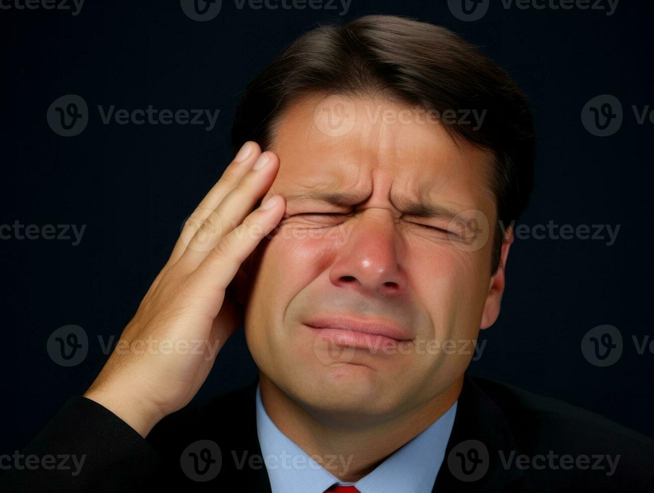 Man with pain on neutral background AI Generative photo