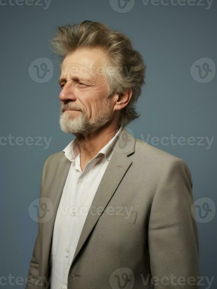 Man with pain on neutral background AI Generative photo
