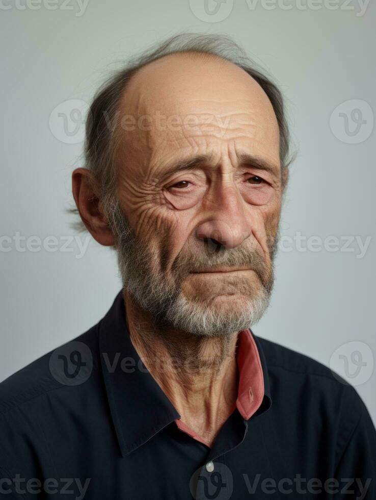 Man with pain on neutral background AI Generative photo