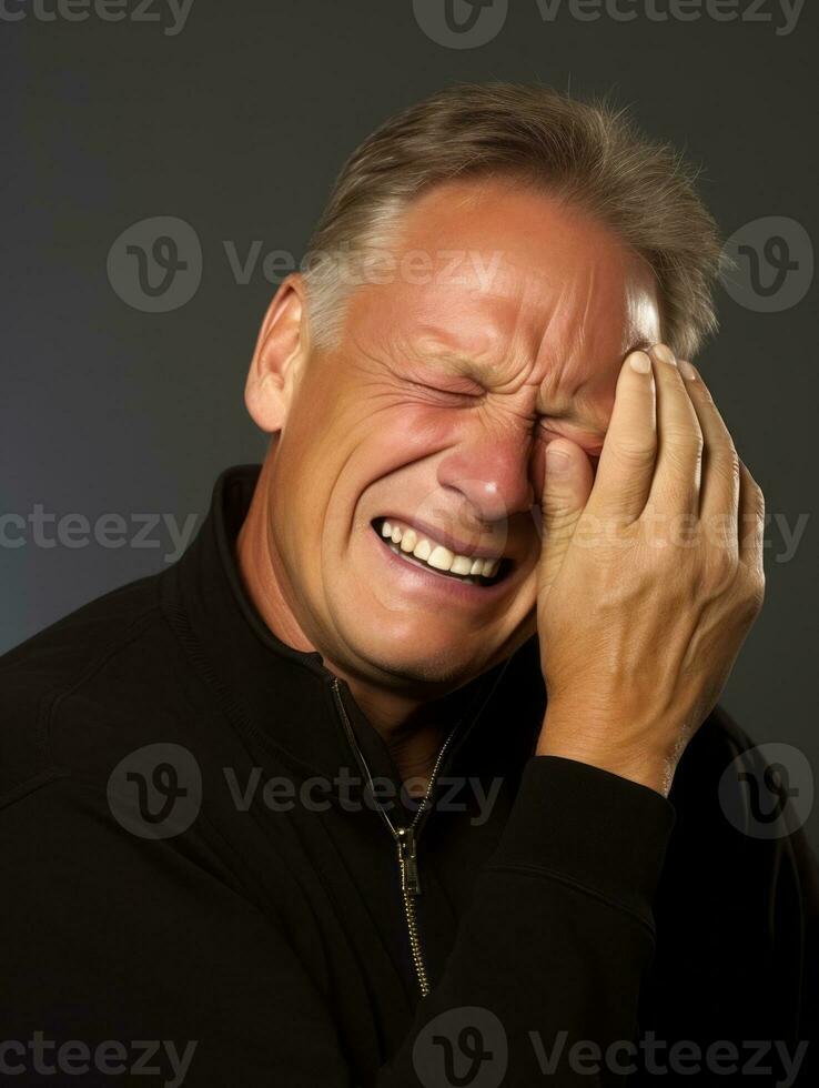 Man with pain on neutral background AI Generative photo