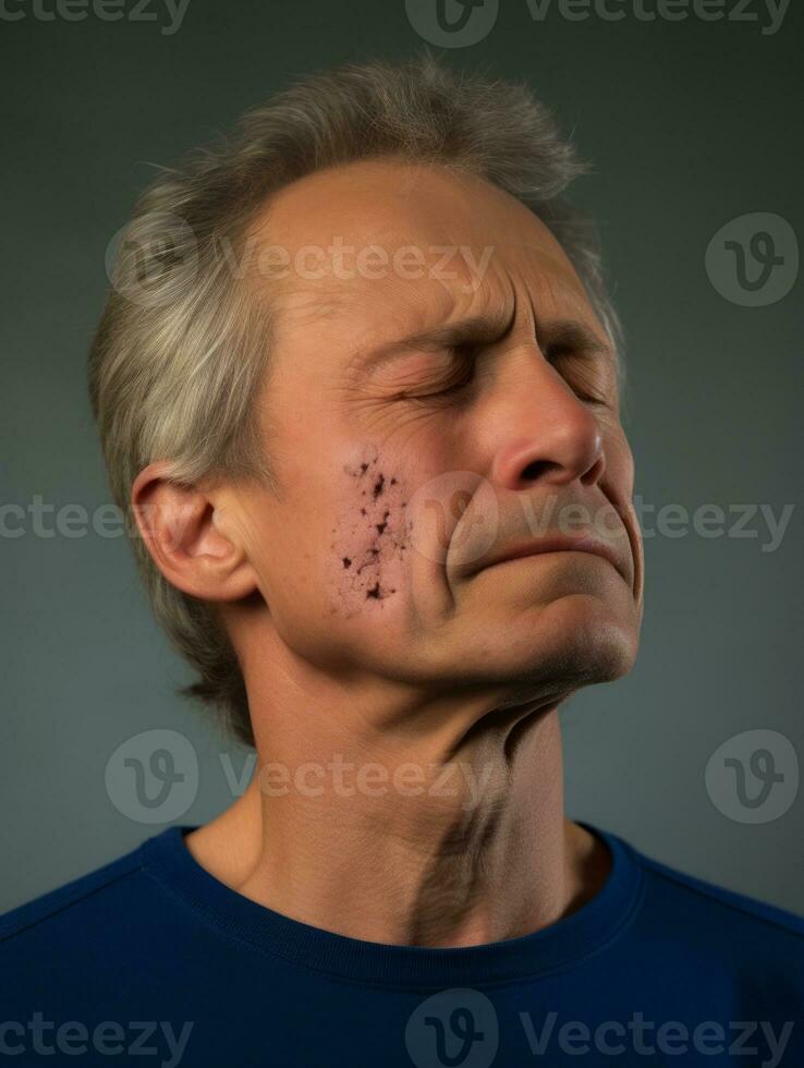 Man with pain on neutral background AI Generative photo