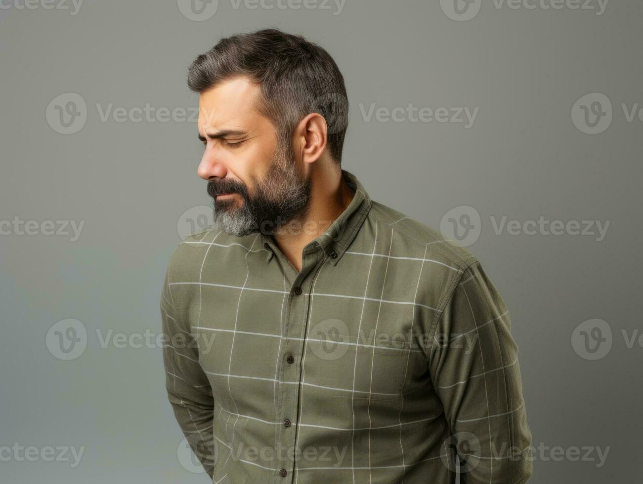 Man with pain on neutral background AI Generative photo
