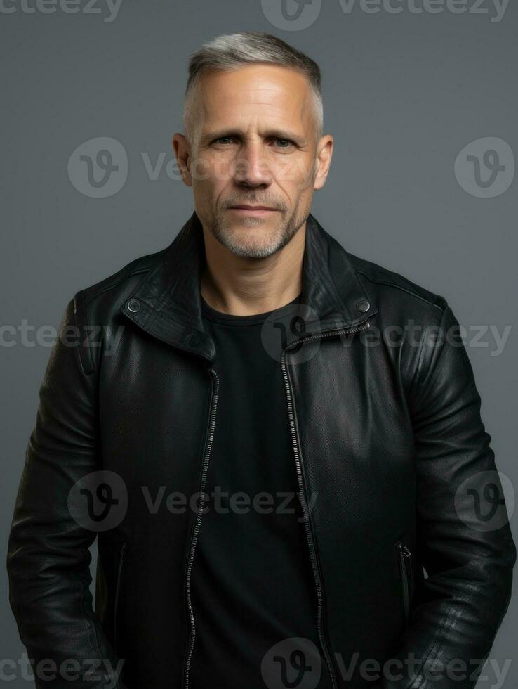 Man with pain on neutral background AI Generative photo