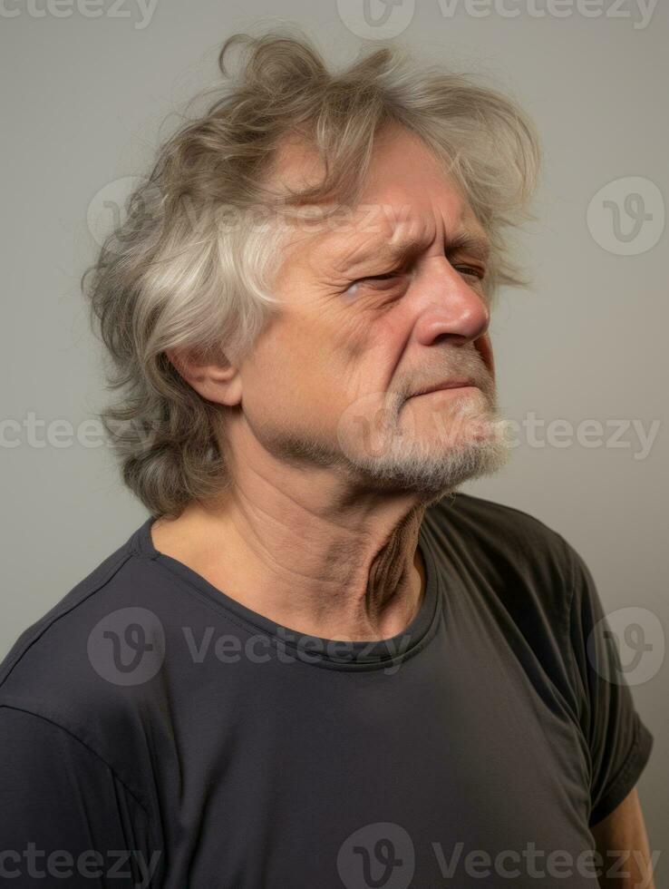 Man with pain on neutral background AI Generative photo