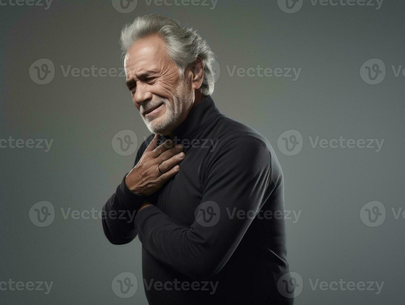 Man with pain on neutral background AI Generative photo
