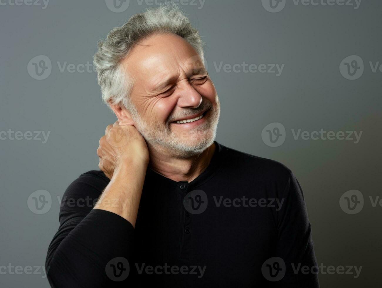 Man with pain on neutral background AI Generative photo