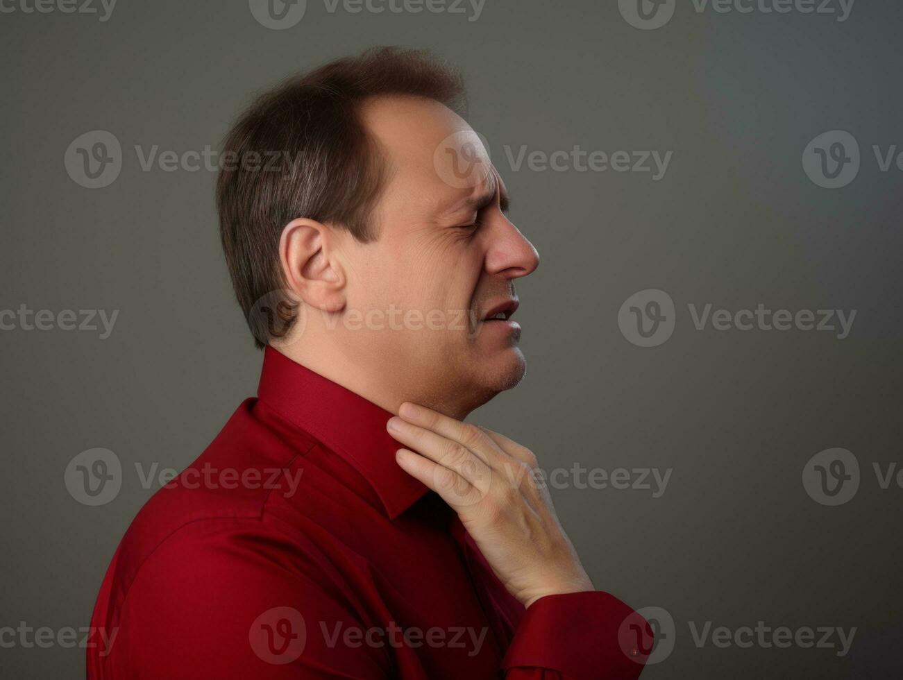 Man with pain on neutral background AI Generative photo