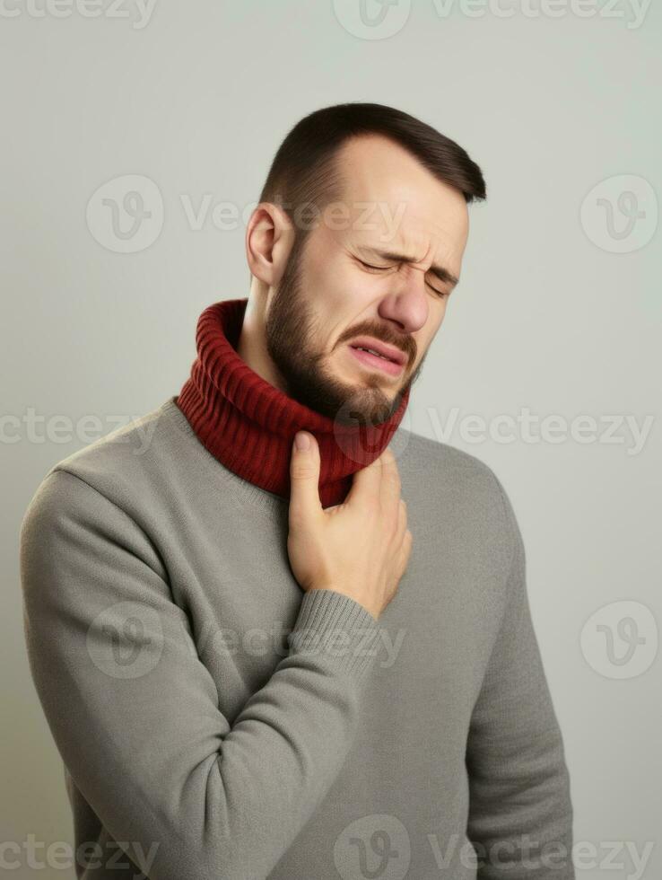 hombre con dolor en neutral antecedentes ai generativo foto