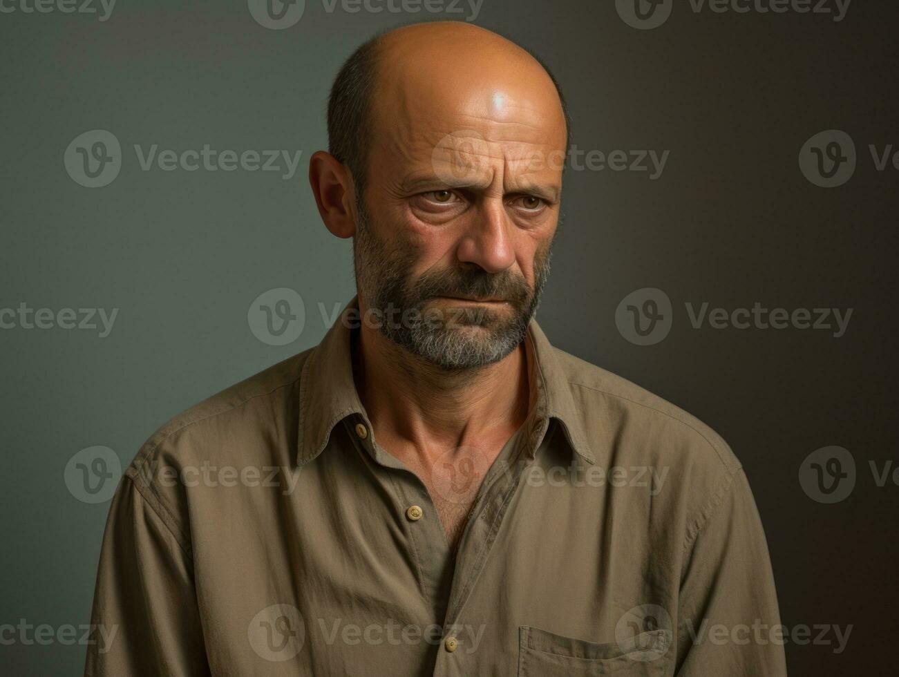 Man with pain on neutral background AI Generative photo