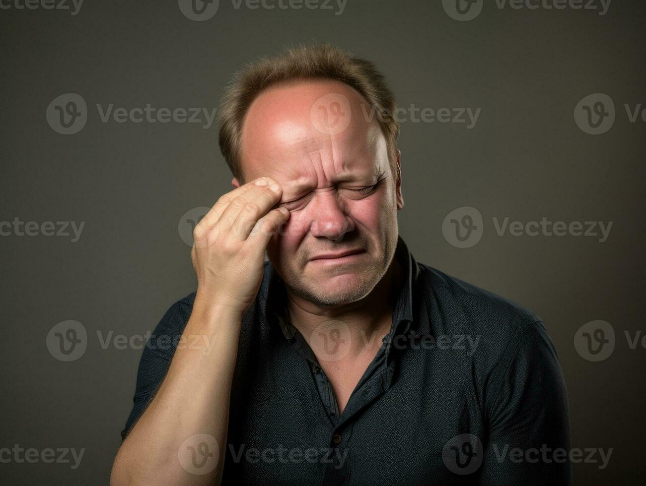 Man with pain on neutral background AI Generative photo