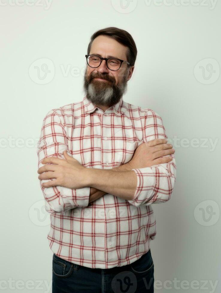 Man with pain on neutral background AI Generative photo