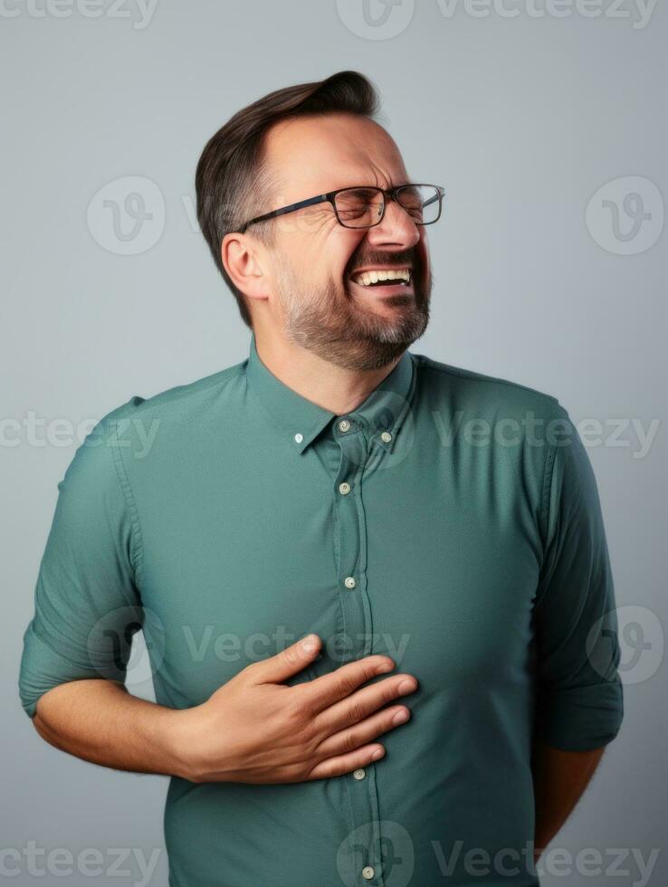 Man with pain on neutral background AI Generative photo