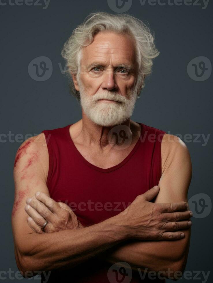 Man with pain on neutral background AI Generative photo