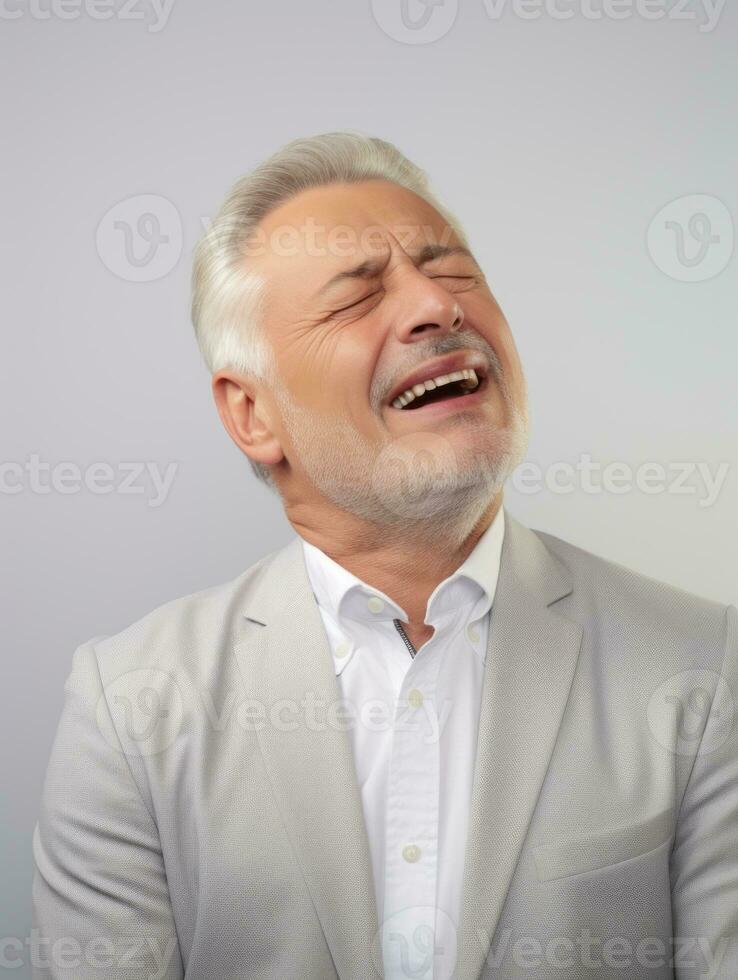 Man with pain on neutral background AI Generative photo