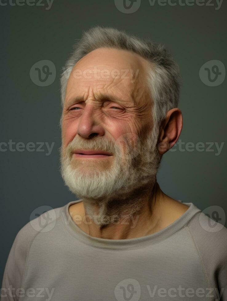 Man with pain on neutral background AI Generative photo