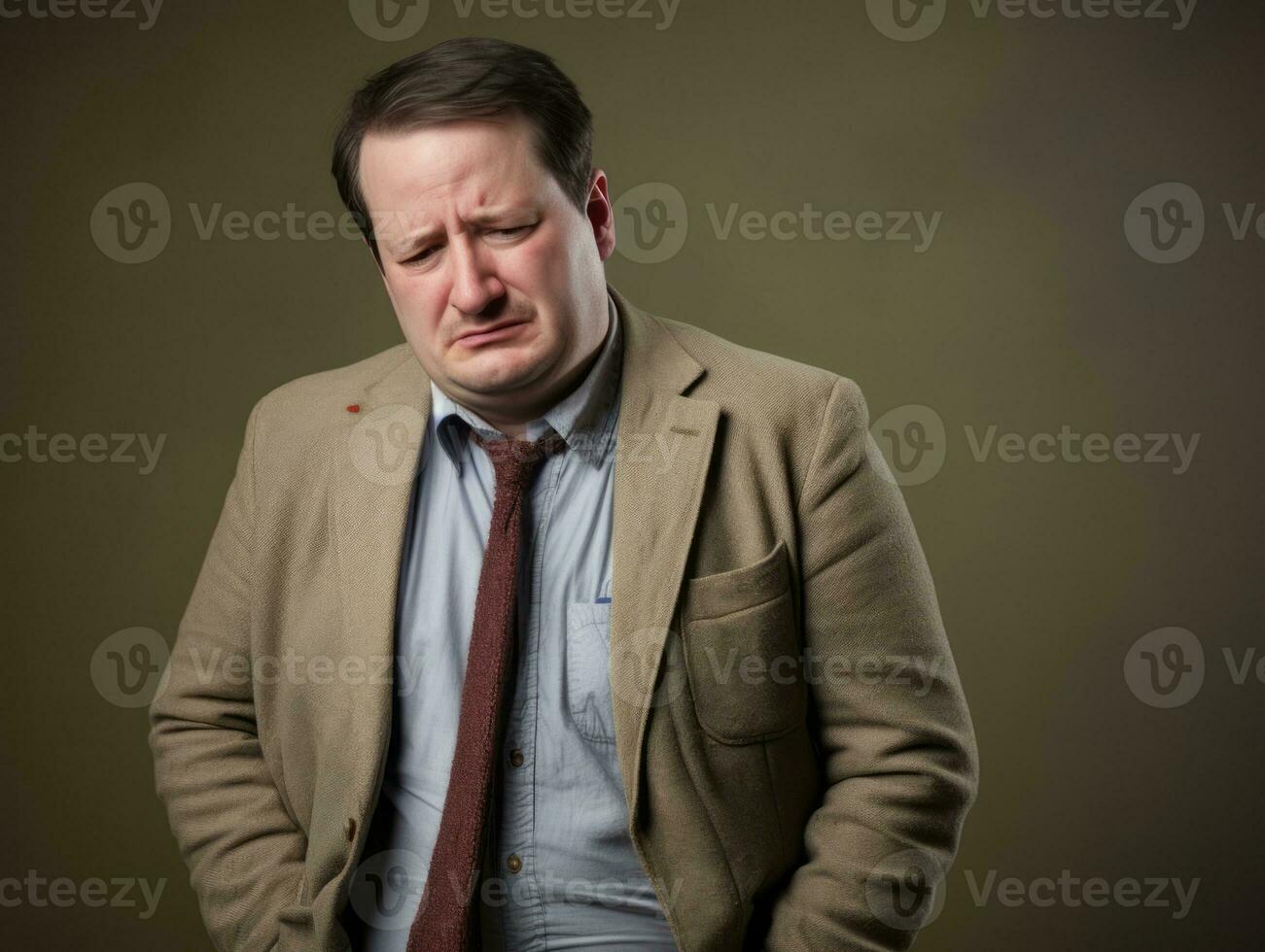Man with stomachache on neutral background AI Generative photo