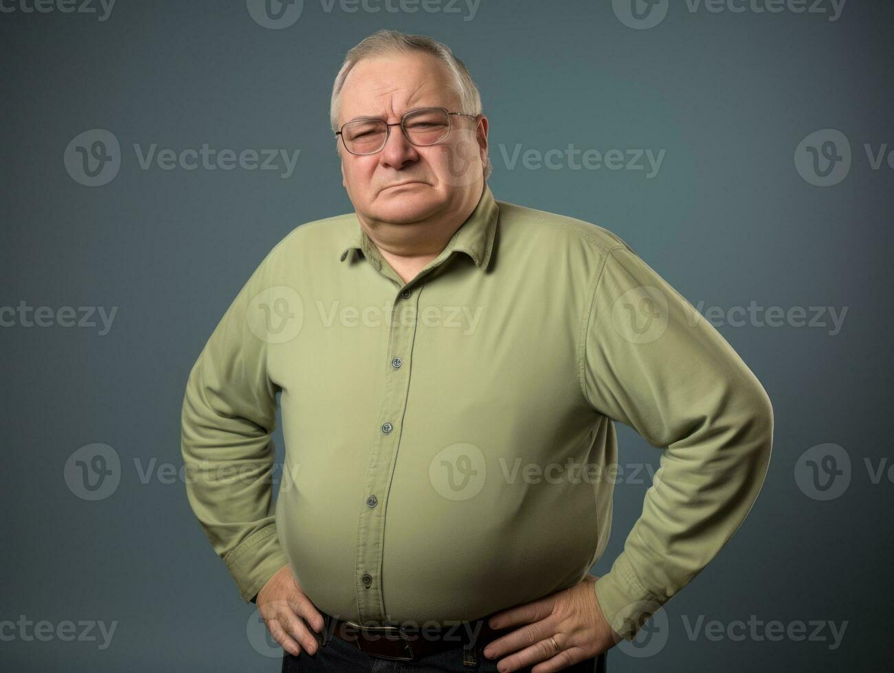 Man with stomachache on neutral background AI Generative photo