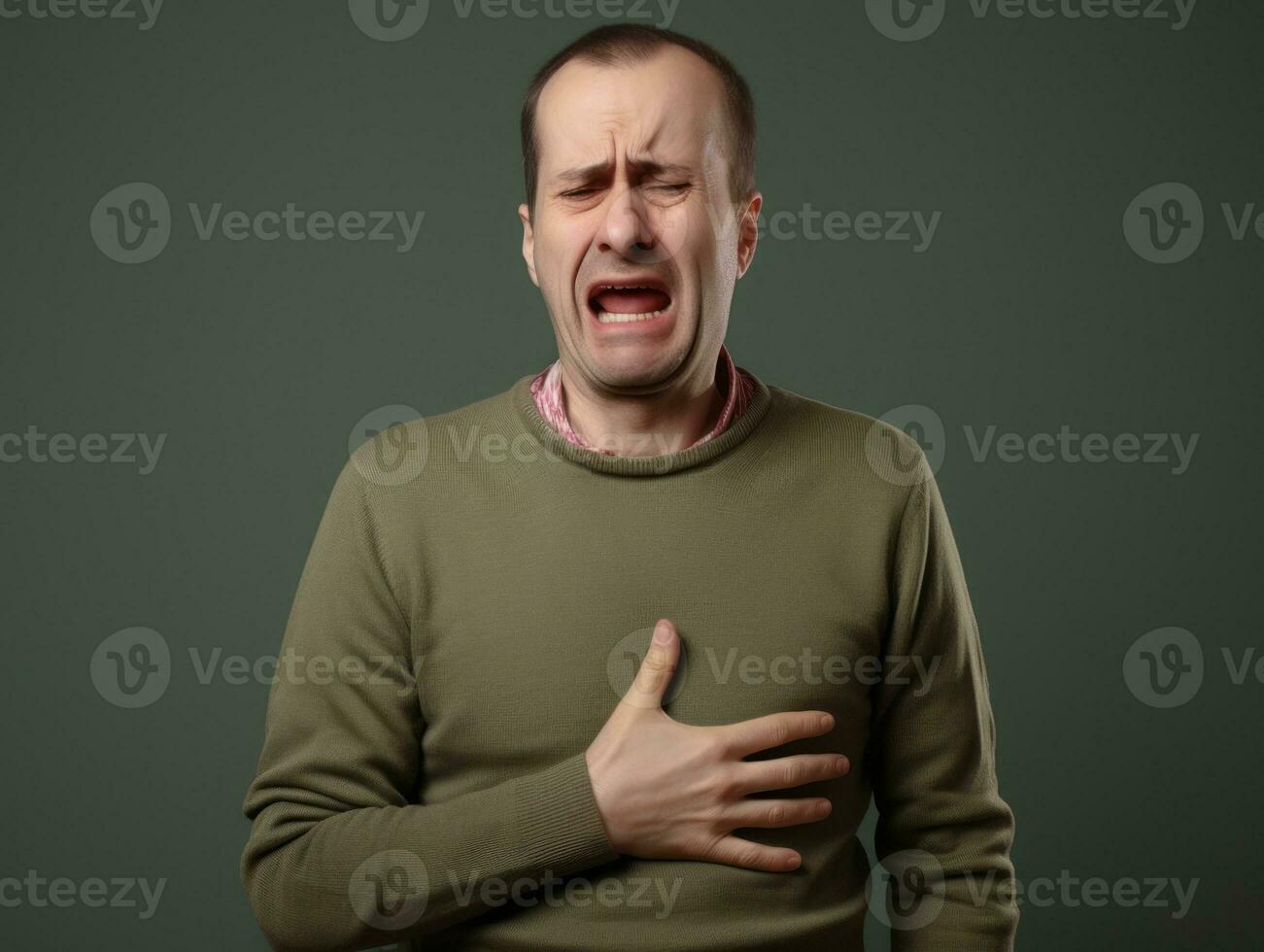 Man with stomachache on neutral background AI Generative photo