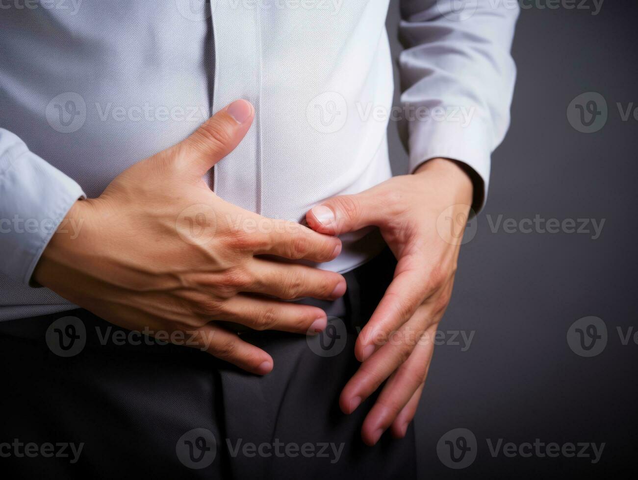 Man with stomachache on neutral background AI Generative photo