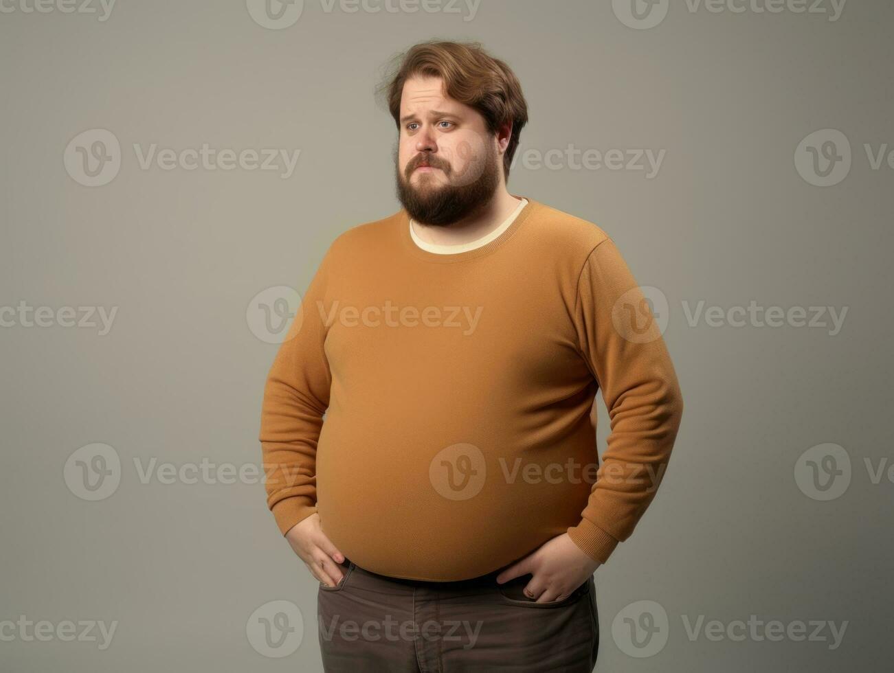 Man with stomachache on neutral background AI Generative photo