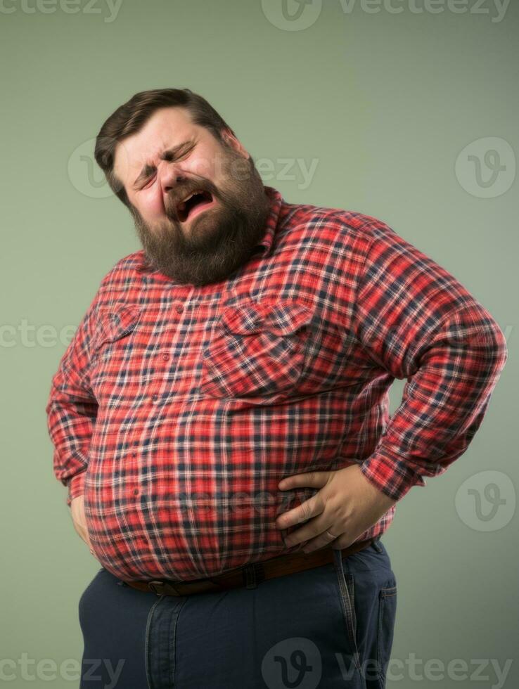 Man with stomachache on neutral background AI Generative photo