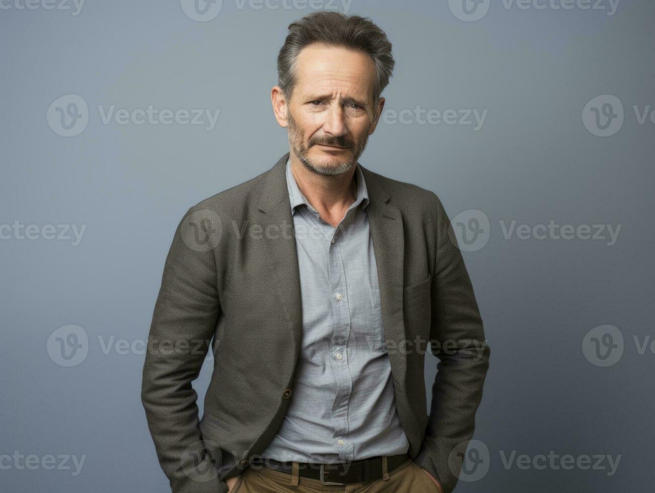 Man with stomachache on neutral background AI Generative photo