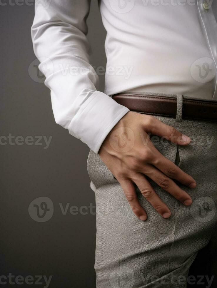 Man with stomachache on neutral background AI Generative photo
