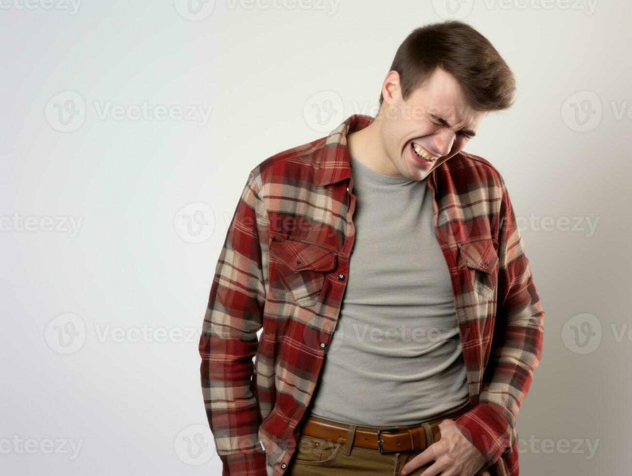 Man with stomachache on neutral background AI Generative photo