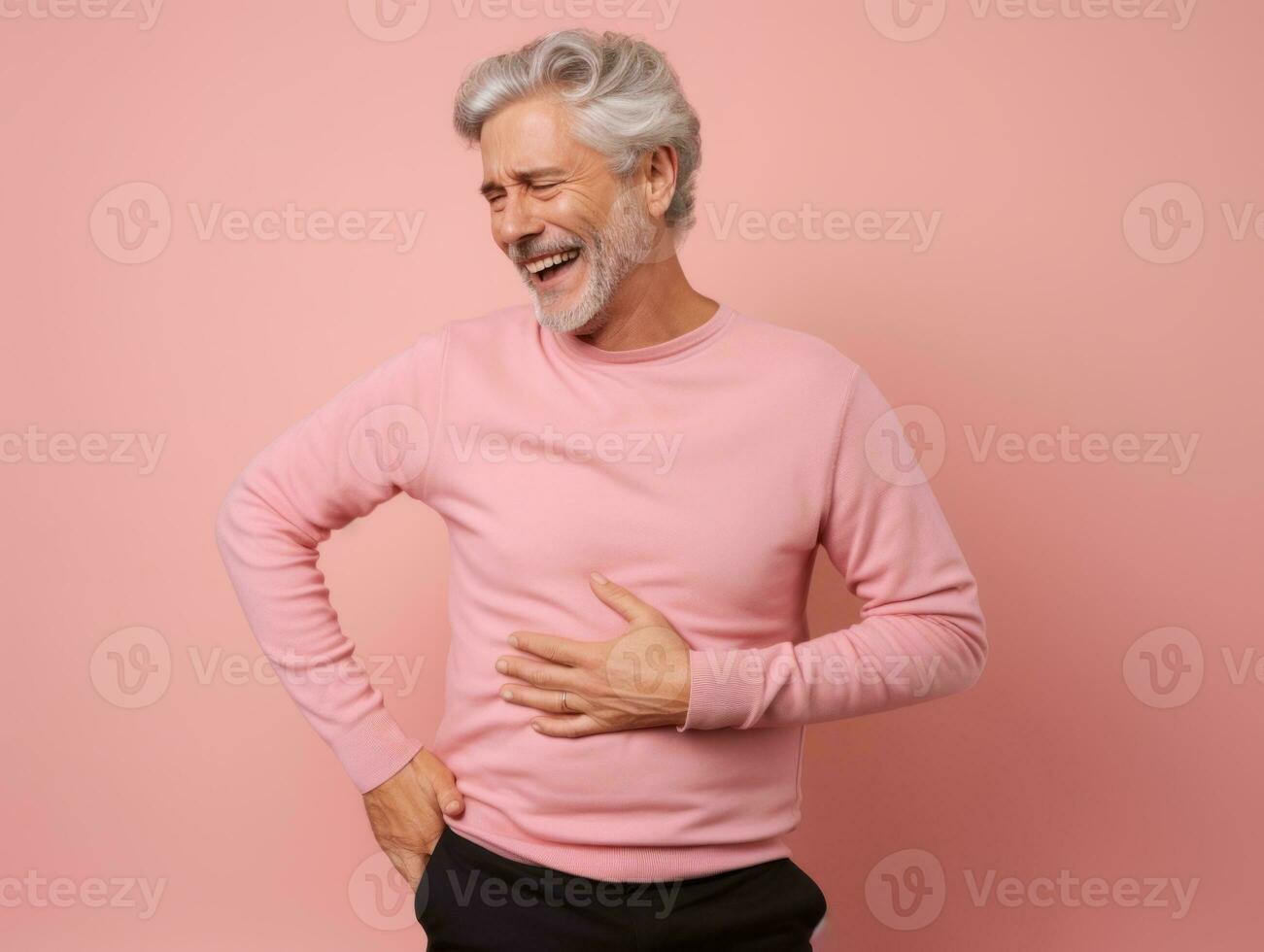 Man with stomachache on neutral background AI Generative photo