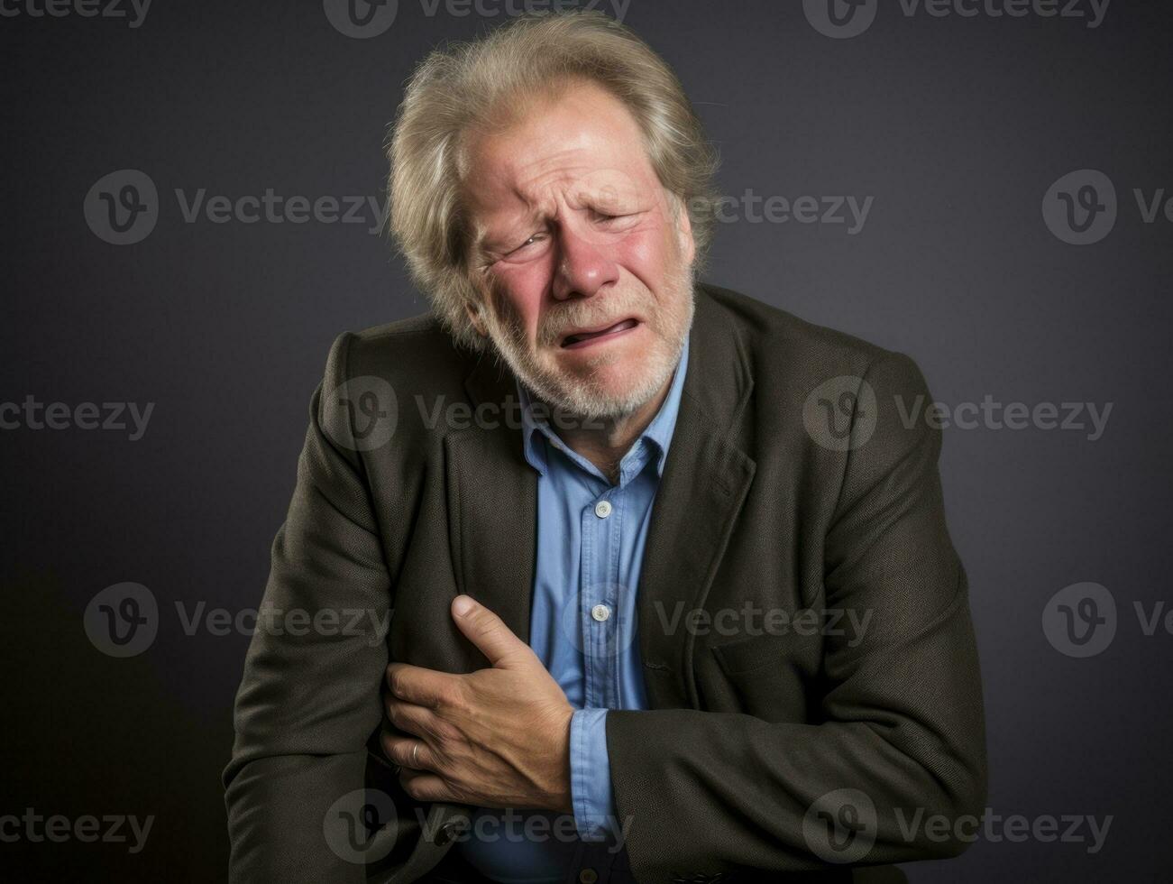Man with stomachache on neutral background AI Generative photo