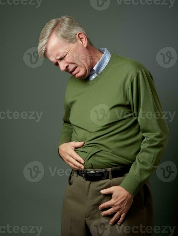 Man with stomachache on neutral background AI Generative photo