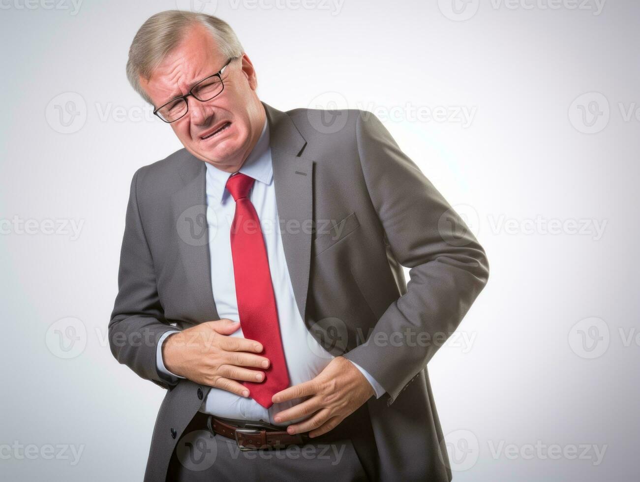 Man with stomachache on neutral background AI Generative photo