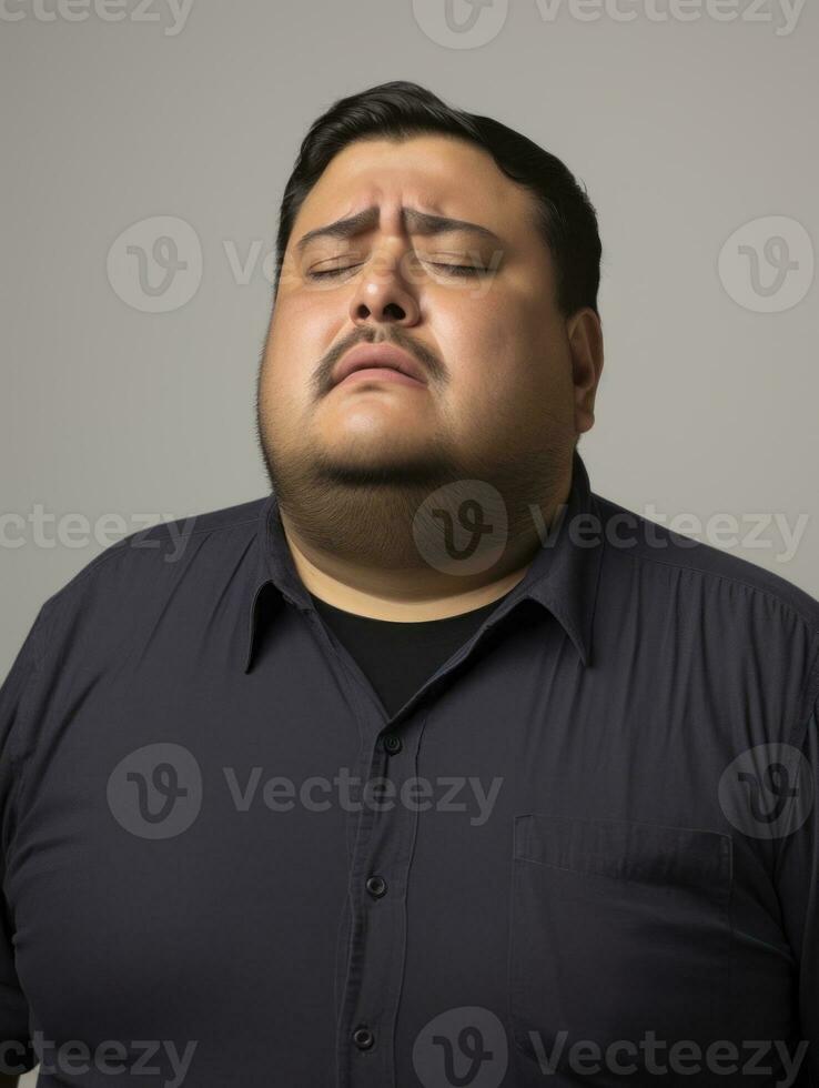 Mexican man with pain on neutral background AI Generative photo