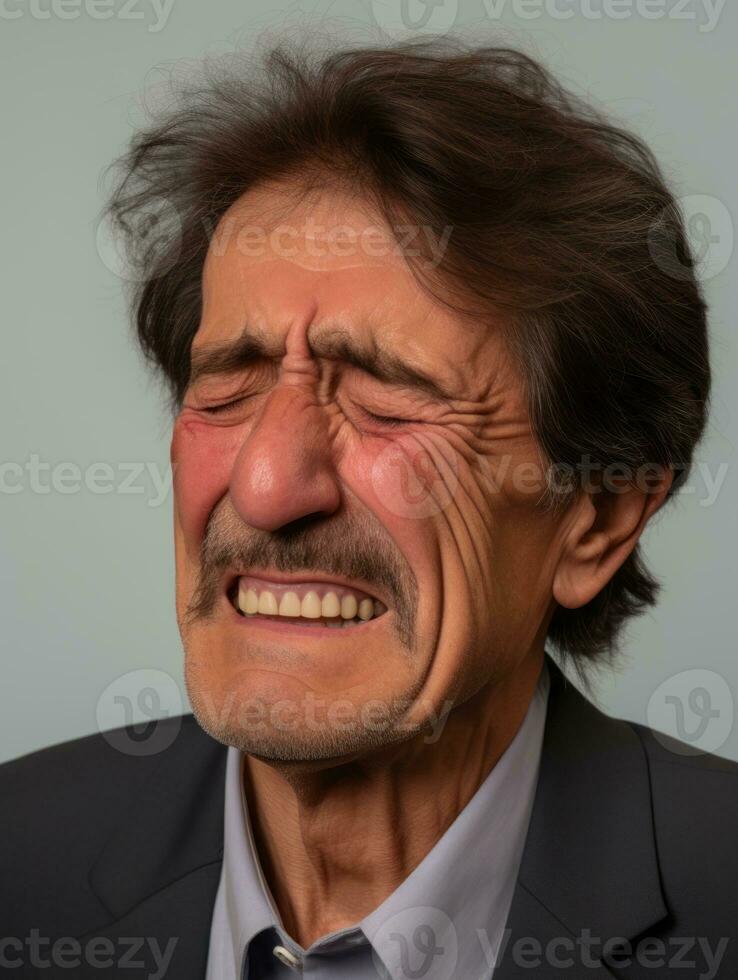 Mexican man with pain on neutral background AI Generative photo