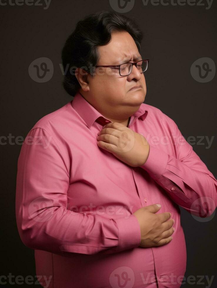 Mexican man with pain on neutral background AI Generative photo