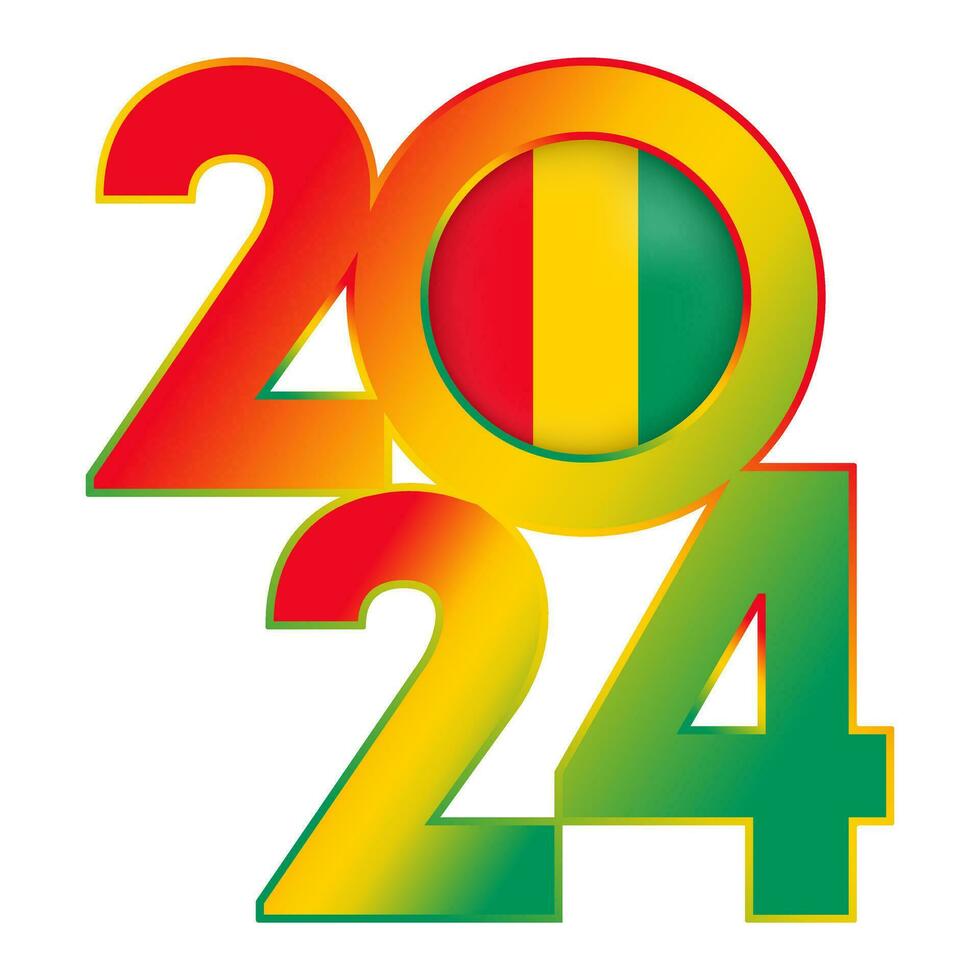 Happy New Year 2024 banner with Guinea flag inside. Vector illustration.