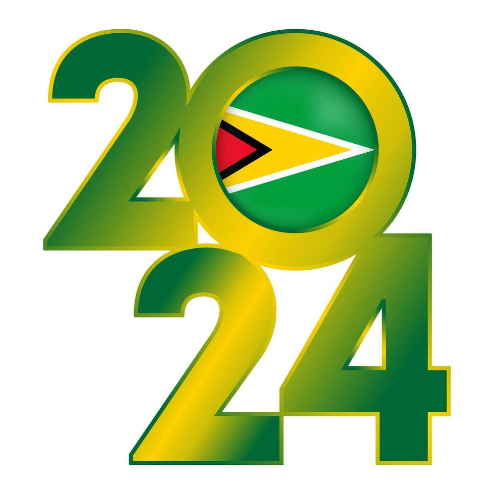 Happy New Year 2024 banner with Guyana flag inside. Vector illustration.