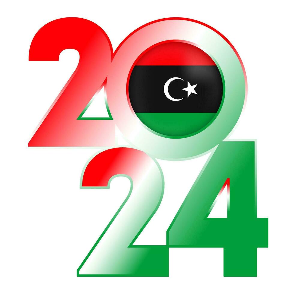 Happy New Year 2024 banner with Libya flag inside. Vector illustration.