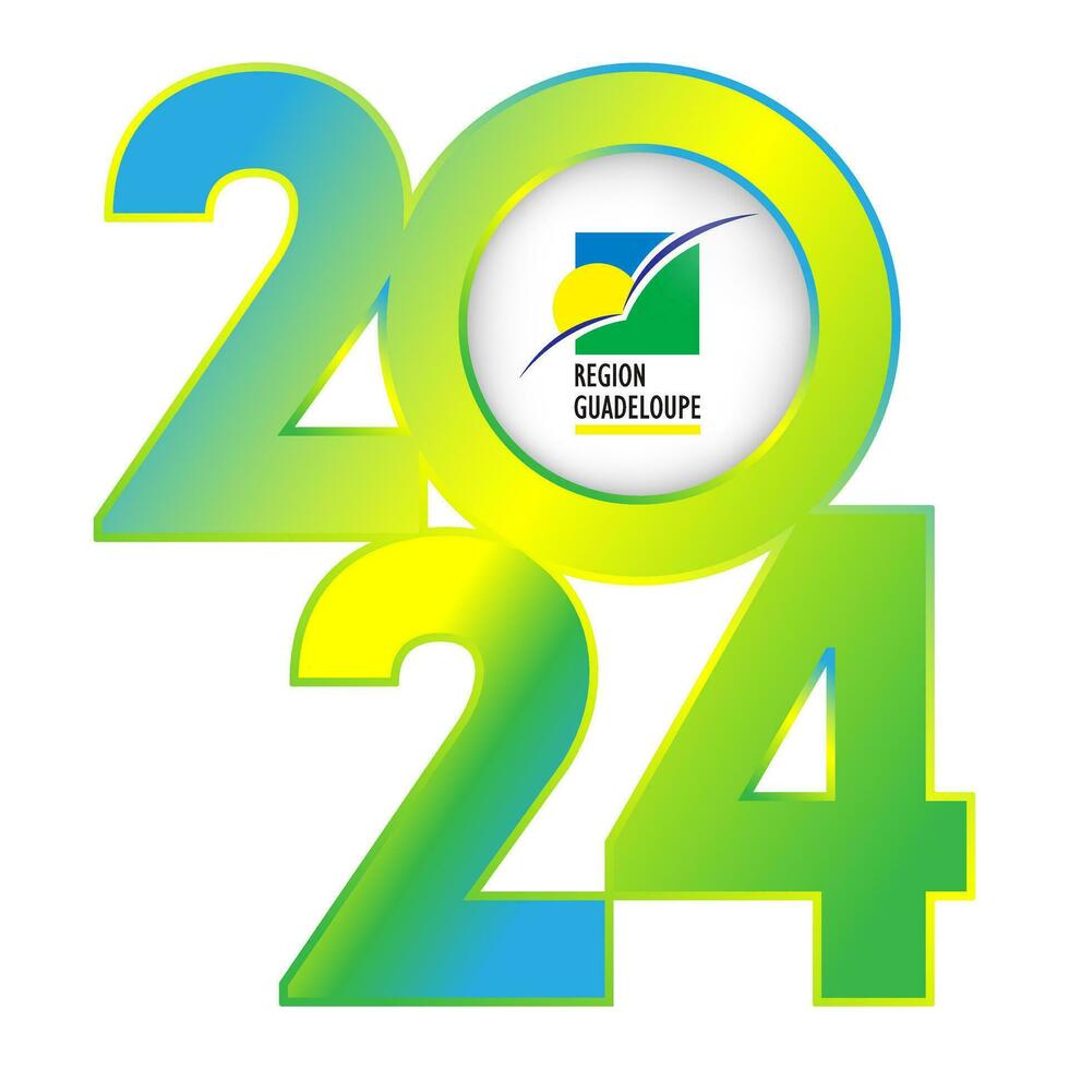 Happy New Year 2024 banner with Guadeloupe flag inside. Vector illustration.