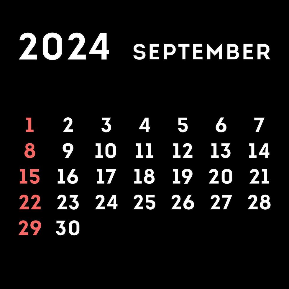 September 2024 month calendar. Vector illustration.