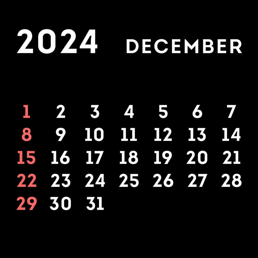diciembre 2024 mes calendario. vector ilustración.