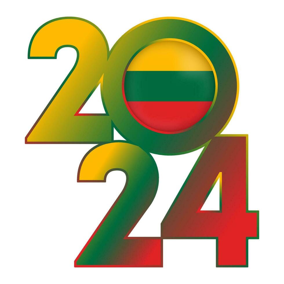 Happy New Year 2024 banner with Lithuania flag inside. Vector illustration.