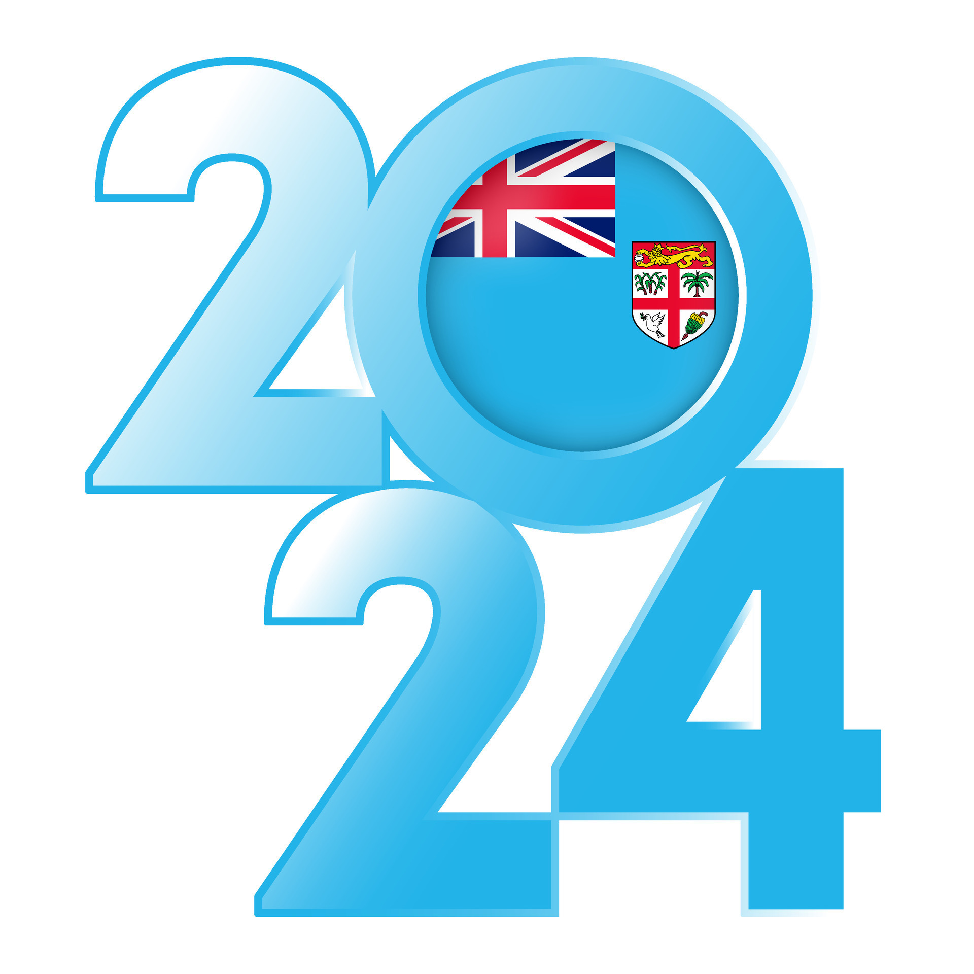 Happy New Year 2025 banner with Fiji flag inside. Vector illustration