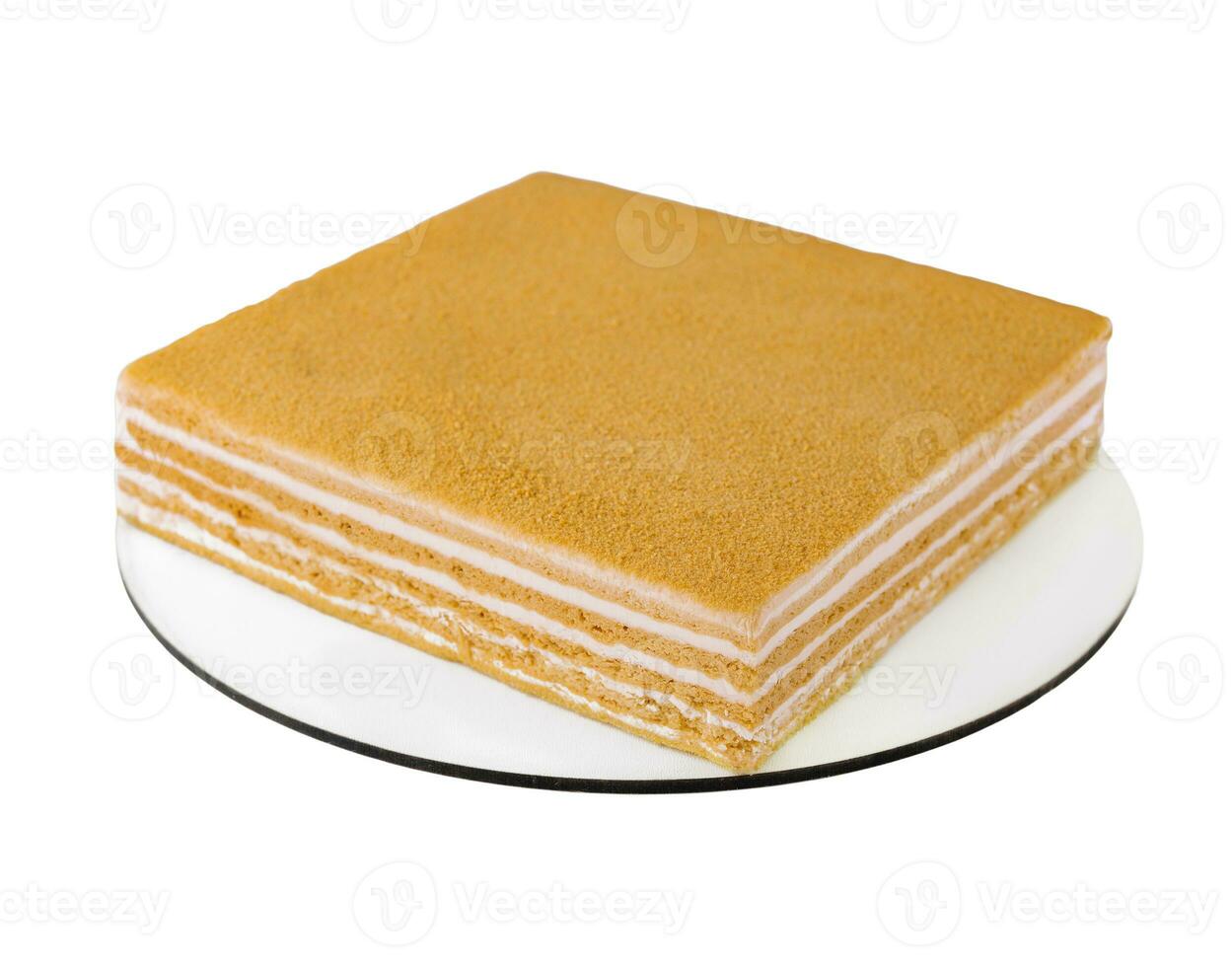 Napoleon Cake on a white plate isolated photo