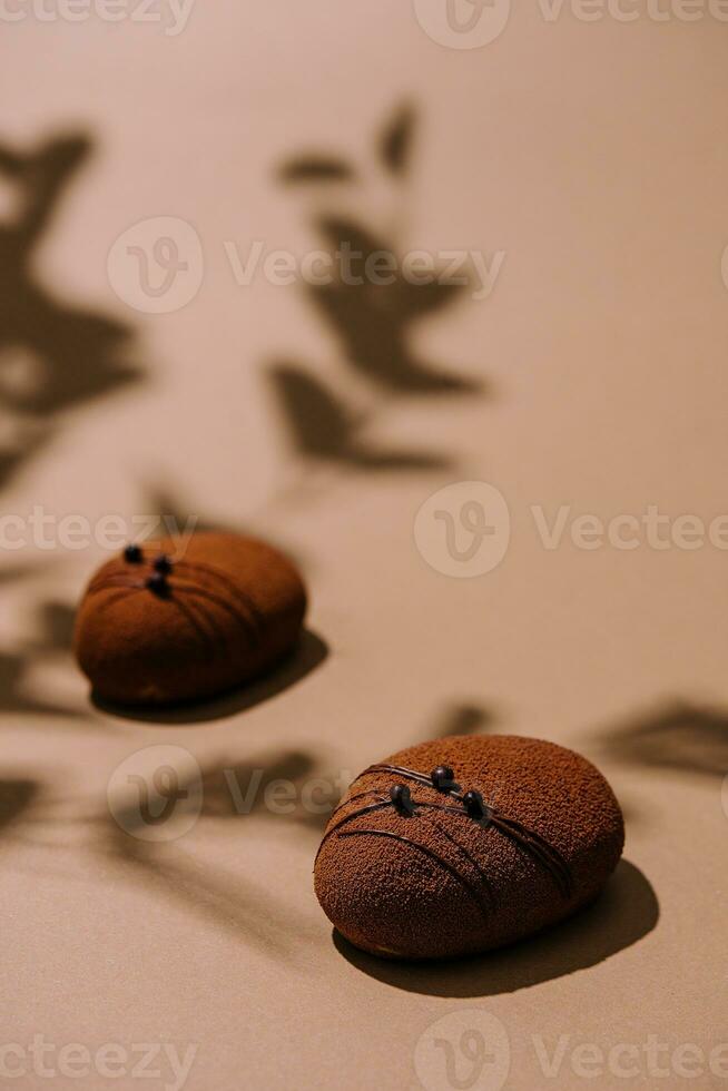 French chocolate mousse cakes top view photo