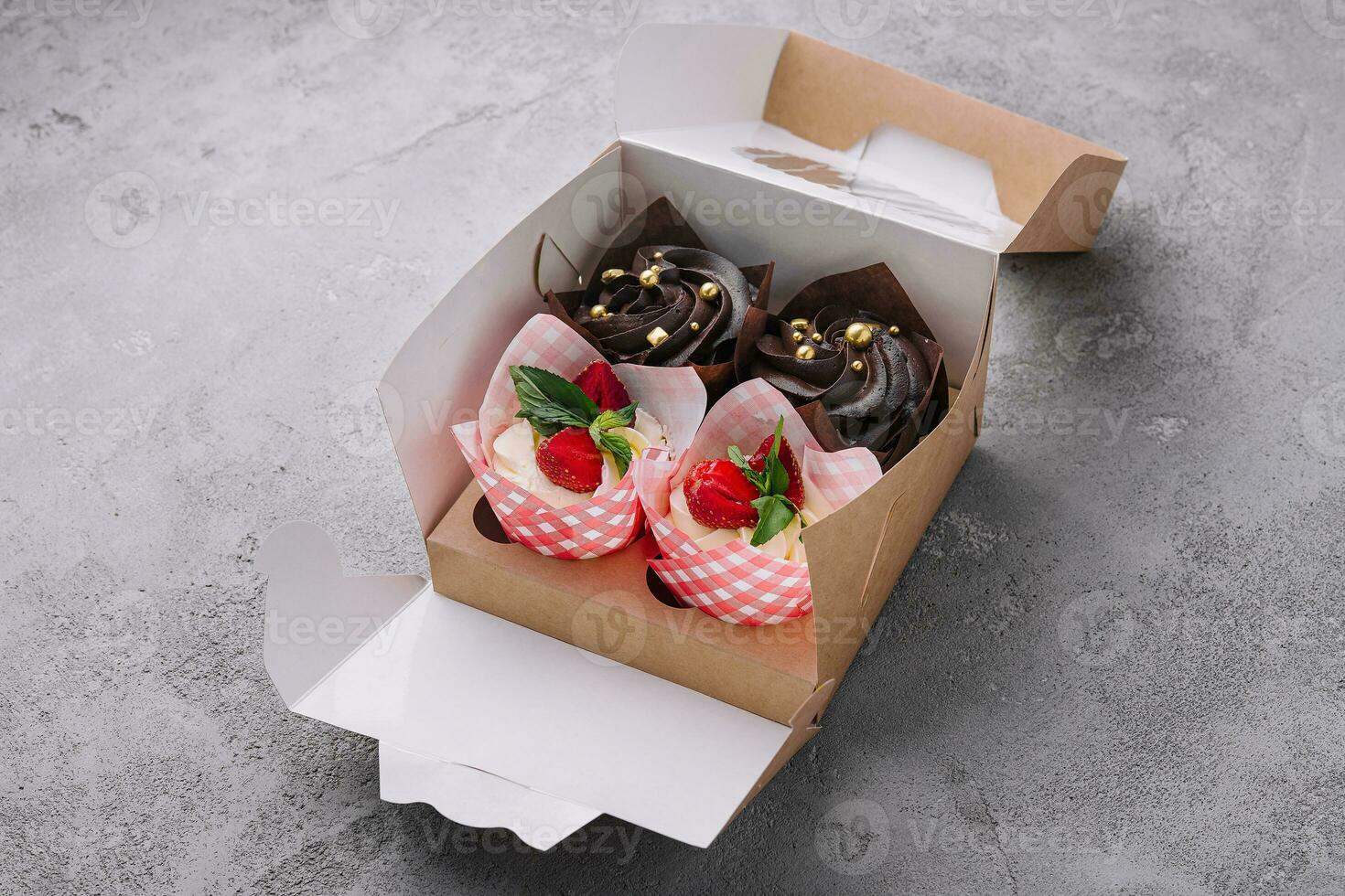 whipped chocolate and vanilla cream dessert in a box photo