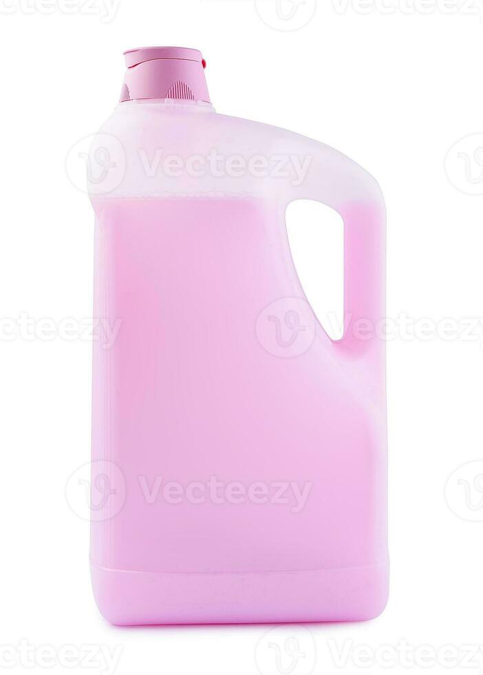 Plastic clean bottle with pink detergent photo