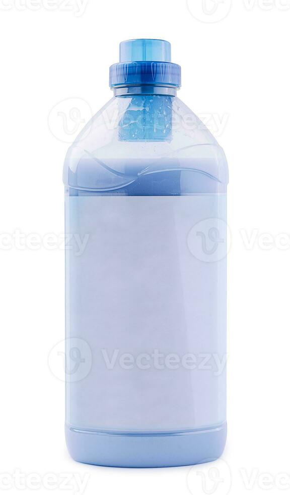 Blue laundry softener in plastic bottle photo