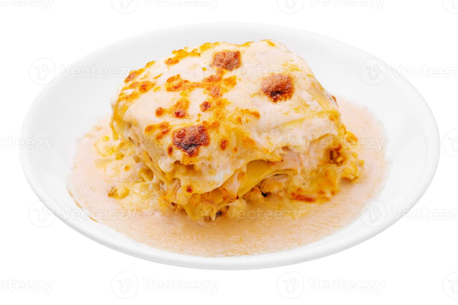 Tasty appetizing lasagna served on plate photo